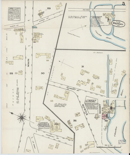 Sanborn Fire Insurance Map from Medway, Norfolk County, Massachusetts (1884), Sheet #0005 - Historic Sanborn Fire Insurance Map Print, vintage old map wall art, antique decor, genealogy gift, Massachusetts Massachusetts map