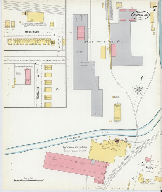 Sanborn Fire Insurance Map from Coatesville, Chester County, Pennsylvania (1902), Sheet #0007 - Historic Sanborn Fire Insurance Map Print, vintage old map wall art, antique decor, genealogy gift, Pennsylvania Pennsylvania map