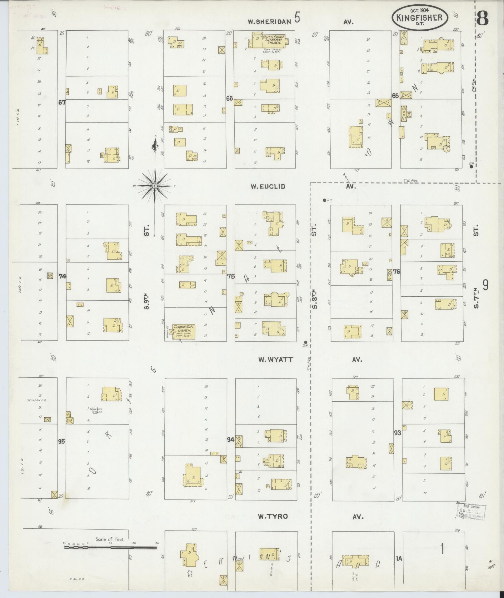 Sanborn Fire Insurance Map from Kingfisher, Kingfisher County, Oklahoma (1904), Sheet #0008 - Historic Sanborn Fire Insurance Map Print, vintage old map wall art, antique decor, genealogy gift, Oklahoma Oklahoma map