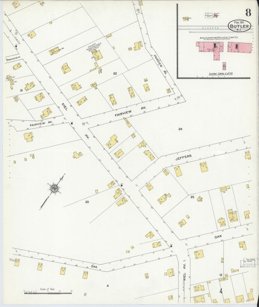 Sanborn Fire Insurance Map from Butler, Morris County, New Jersey (1911), Sheet #0008 - Historic Sanborn Fire Insurance Map Print, vintage old map wall art, antique decor, genealogy gift, New Jersey New Jersey map