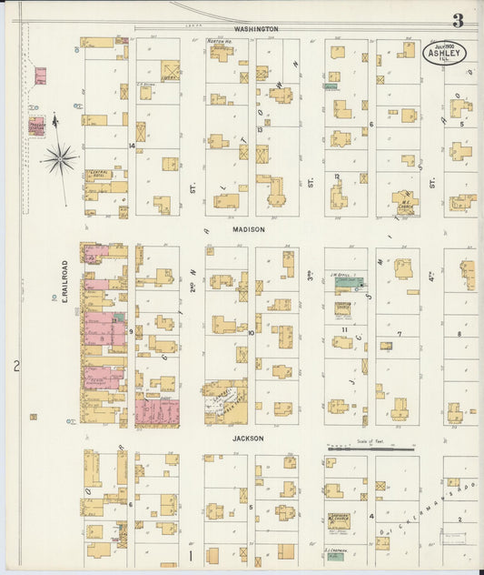 Sanborn Fire Insurance Map from Ashley, Washington County, Illinois (1900), Sheet #0003 - Historic Sanborn Fire Insurance Map Print, vintage old map wall art, antique decor, genealogy gift, Illinois Illinois map
