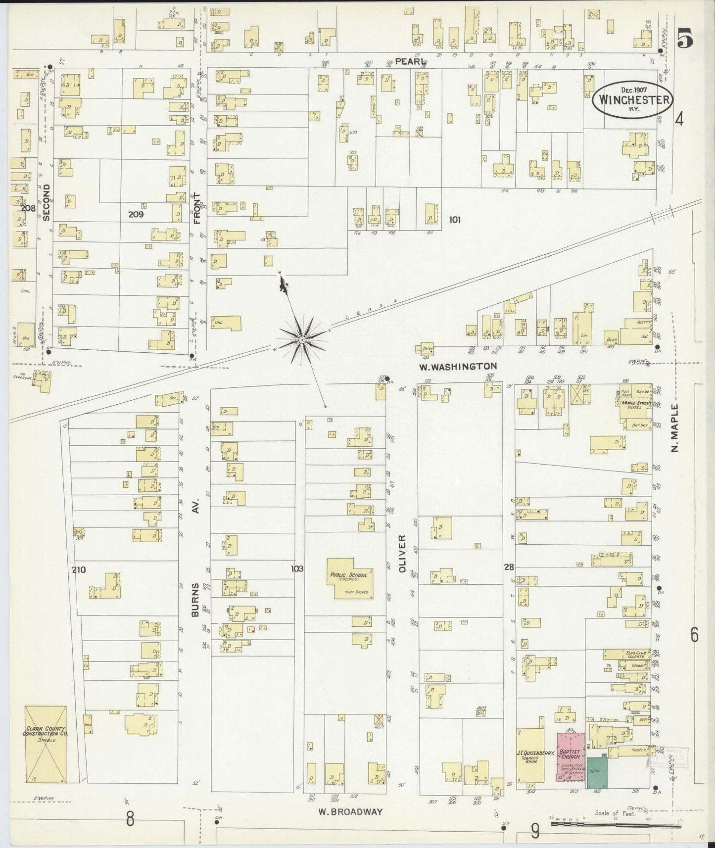 Sanborn Fire Insurance Map from Winchester, Clark County, Kentucky (1907), Sheet #0005 - Complete Map Set gallery image, historic Sanborn map, vintage wall art, Kentucky Kentucky