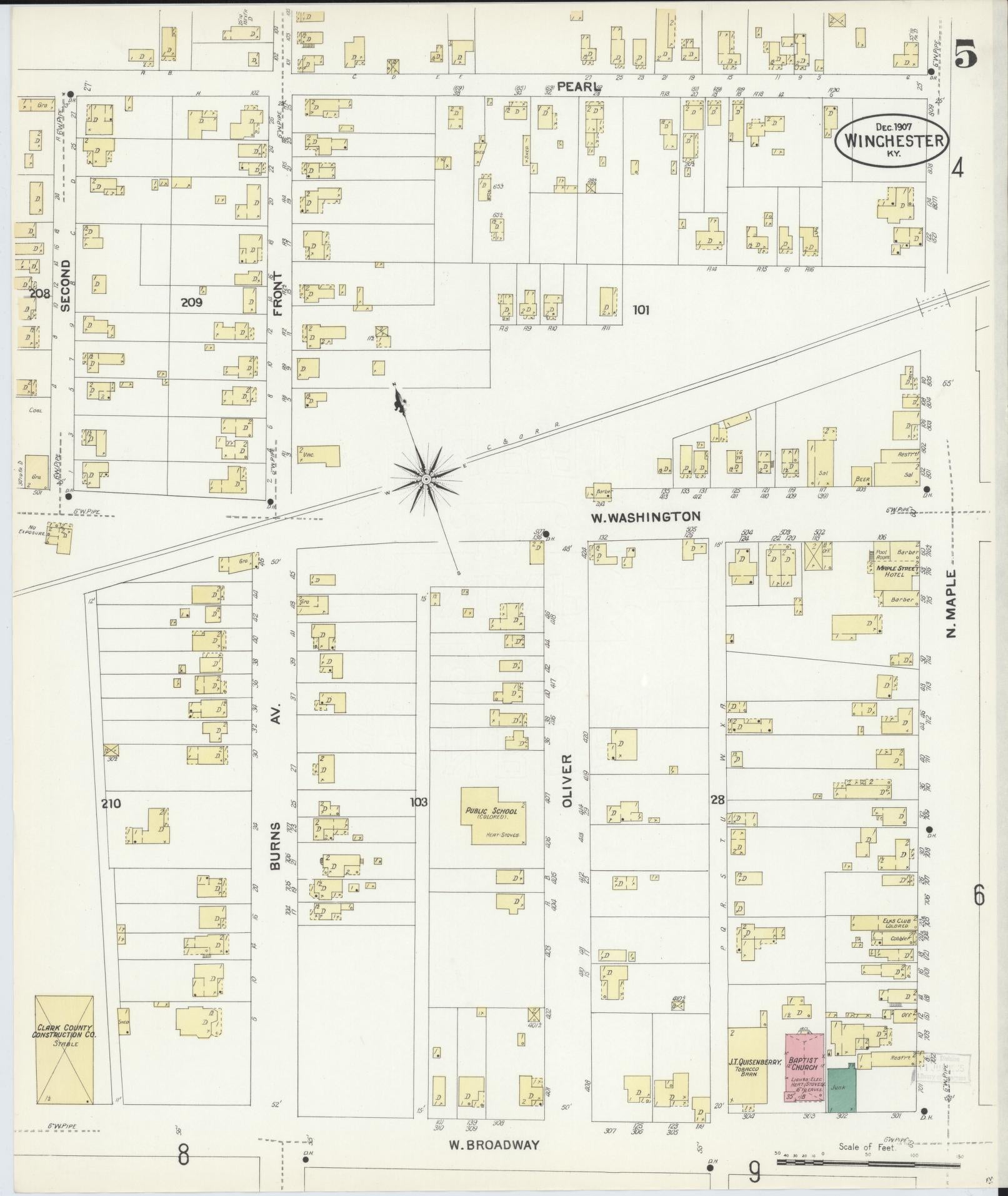 Sanborn Fire Insurance Map from Winchester, Clark County, Kentucky (1907), Sheet #0005 - Complete Map Set gallery image, historic Sanborn map, vintage wall art, Kentucky Kentucky
