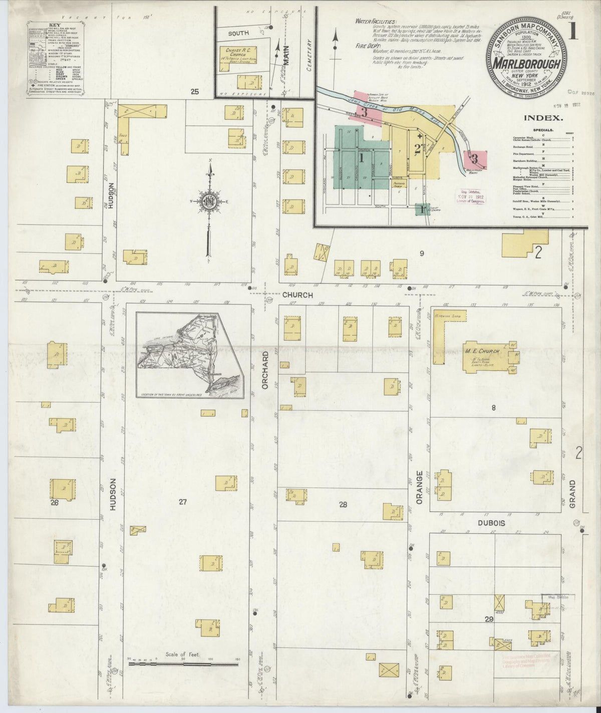 Sanborn Fire Insurance Map from Marlborough, Ulster County, New York (1912), Sheet #0001 - Complete Map Set gallery image, historic Sanborn map, vintage wall art, New York New York