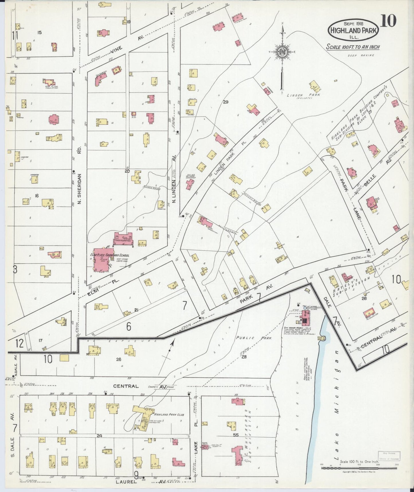 Sanborn Fire Insurance Map from Highland Park, Lake County, Illinois (1918), Sheet #0010 - Complete Map Set gallery image, historic Sanborn map, vintage wall art, Illinois Illinois