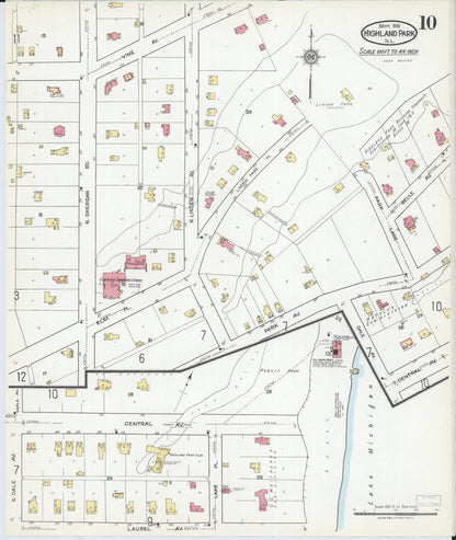 Sanborn Fire Insurance Map from Highland Park, Lake County, Illinois (1918), Sheet #0010 - Complete Map Set gallery image, historic Sanborn map, vintage wall art, Illinois Illinois