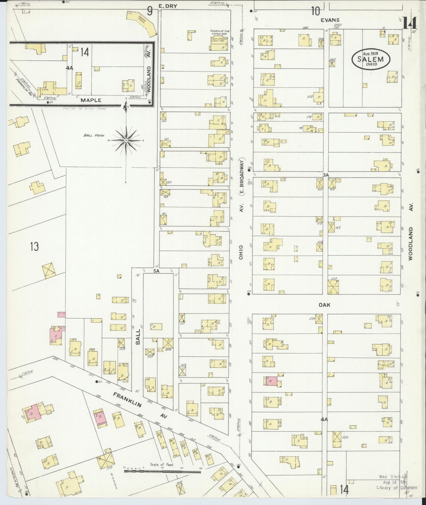 Sanborn Fire Insurance Map from Salem, Columbiana County, Ohio (1909), Sheet #0014 - Historic Sanborn Fire Insurance Map Print, vintage old map wall art, antique decor, genealogy gift, Ohio Ohio map