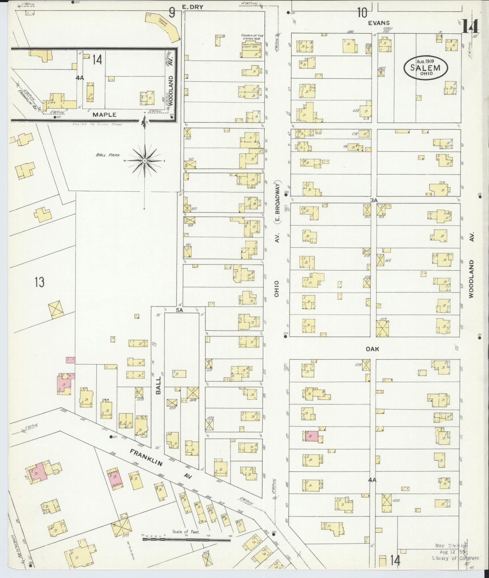 Sanborn Fire Insurance Map from Salem, Columbiana County, Ohio (1909), Sheet #0014 - Historic Sanborn Fire Insurance Map Print, vintage old map wall art, antique decor, genealogy gift, Ohio Ohio map