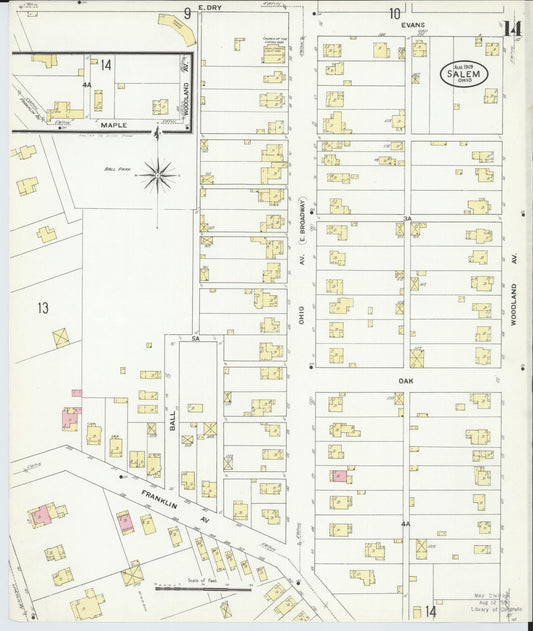 Sanborn Fire Insurance Map from Salem, Columbiana County, Ohio (1909), Sheet #0014 - Historic Sanborn Fire Insurance Map Print, vintage old map wall art, antique decor, genealogy gift, Ohio Ohio map