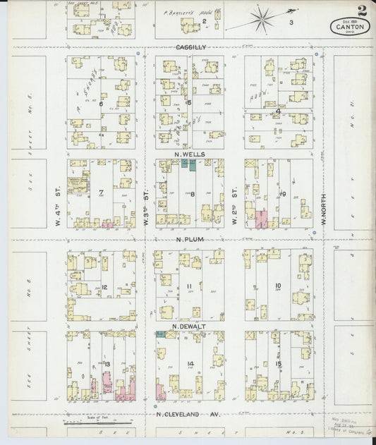 Sanborn Fire Insurance Map from Canton, Stark County, Ohio (1891), Sheet #0002 - Historic Sanborn Fire Insurance Map Print, vintage old map wall art, antique decor, genealogy gift, Ohio Ohio map