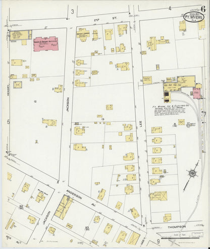 Sanborn Fire Insurance Map from Fort Myers, Lee County, Florida (1917), Sheet #0006 - Historic Sanborn Fire Insurance Map Print, vintage old map wall art, antique decor, genealogy gift, Florida Florida map