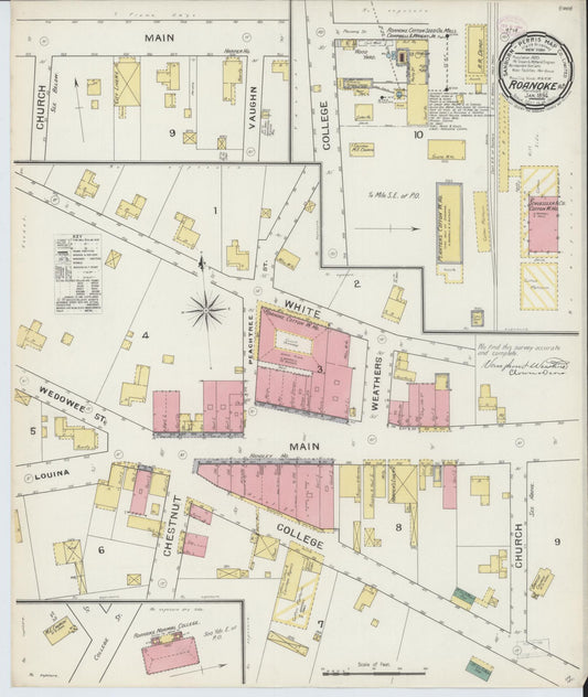 Sanborn Fire Insurance Map from Roanoke, Randolph County, Alabama (1894), Sheet #0001 - Historic Sanborn Fire Insurance Map Print, vintage old map wall art, antique decor, genealogy gift, Alabama Alabama map