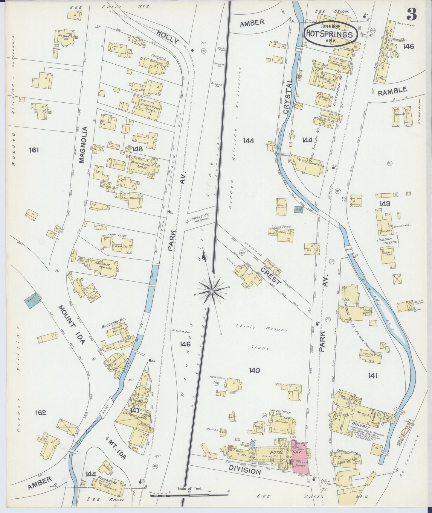 Sanborn Fire Insurance Map from Hot Springs, Garland County, Arkansas (1892), Sheet #0003 - Complete Map Set gallery image, historic Sanborn map, vintage wall art, Arkansas Arkansas