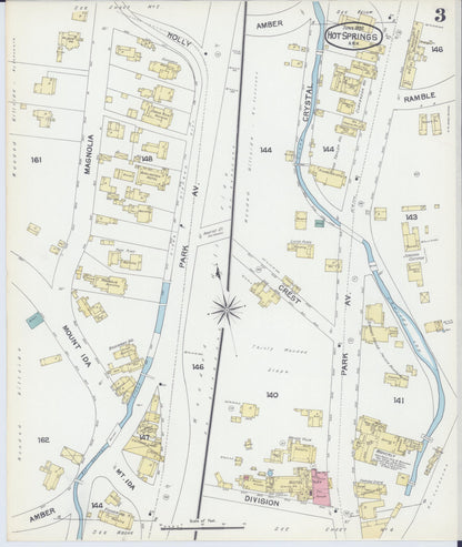 Sanborn Fire Insurance Map from Hot Springs, Garland County, Arkansas (1892), Sheet #0003 - Complete Map Set gallery image, historic Sanborn map, vintage wall art, Arkansas Arkansas