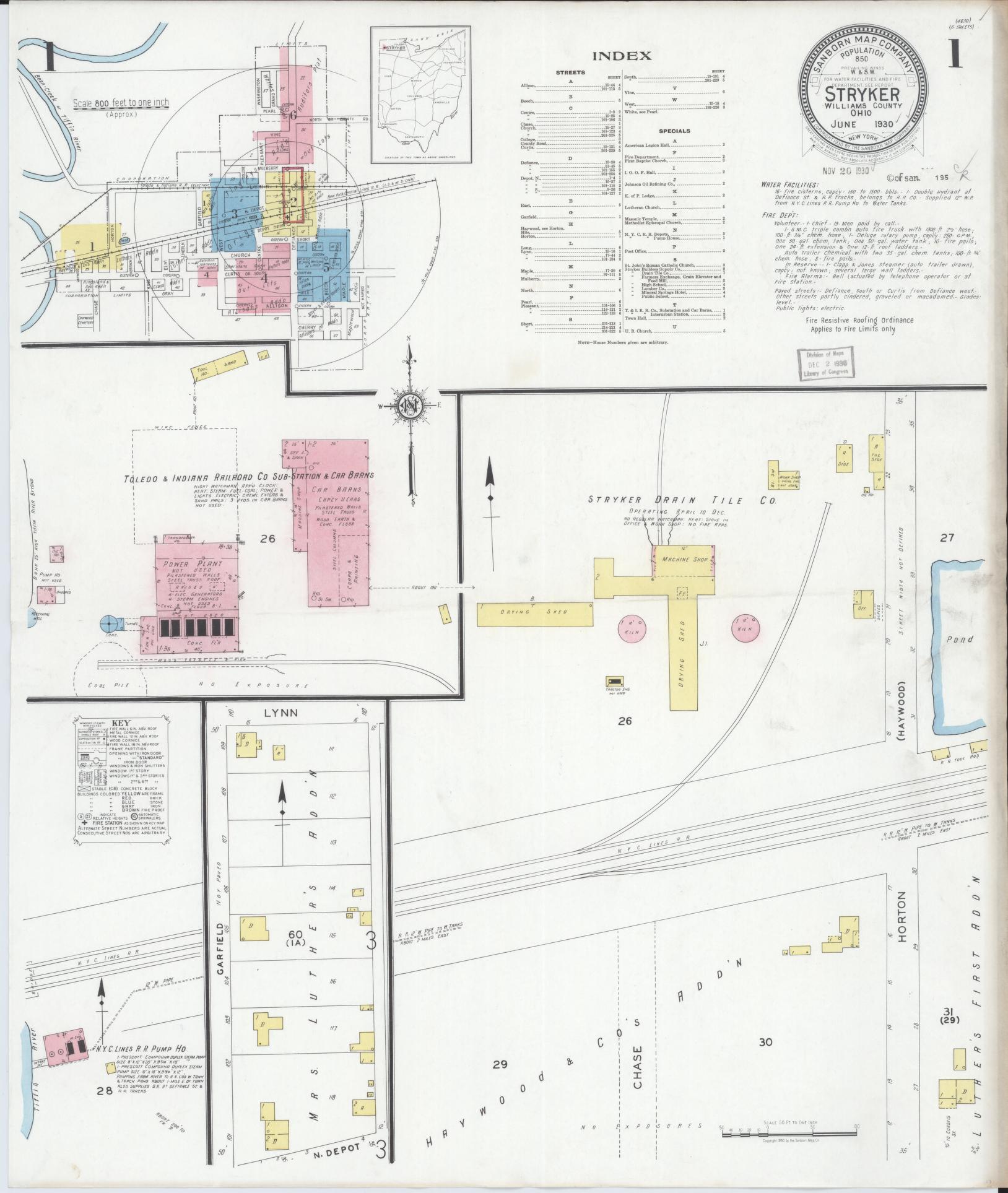 Sanborn Fire Insurance Map from Stryker, Williams County, Ohio (1930), Sheet #0001 - Complete Map Set gallery image, historic Sanborn map, vintage wall art, Ohio Ohio