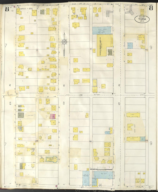 Sanborn Fire Insurance Map from Yuma, Yuma County, Arizona (1948), Sheet #0008 - Historic Sanborn Fire Insurance Map Print, vintage old map wall art, antique decor, genealogy gift, Arizona Arizona map