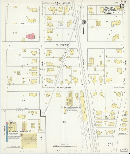 Sanborn Fire Insurance Map from Princeton, Gibson County, Indiana (1914), Sheet #0017 - Historic Sanborn Fire Insurance Map Print, vintage old map wall art, antique decor, genealogy gift, Indiana Indiana map