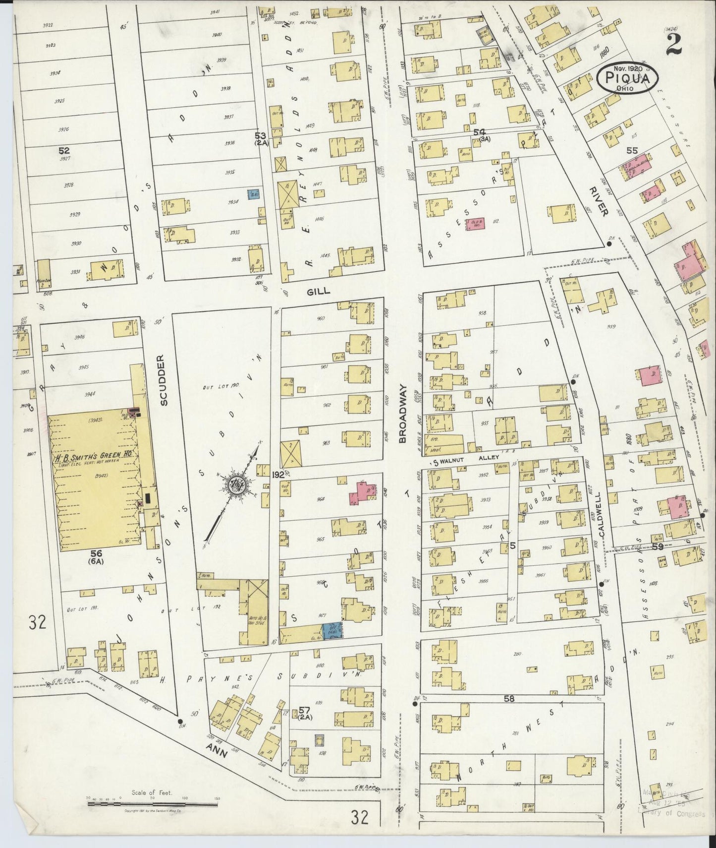 Sanborn Fire Insurance Map from Piqua, Miami County, Ohio (1920), Sheet #0002 - Complete Map Set gallery image, historic Sanborn map, vintage wall art, Ohio Ohio