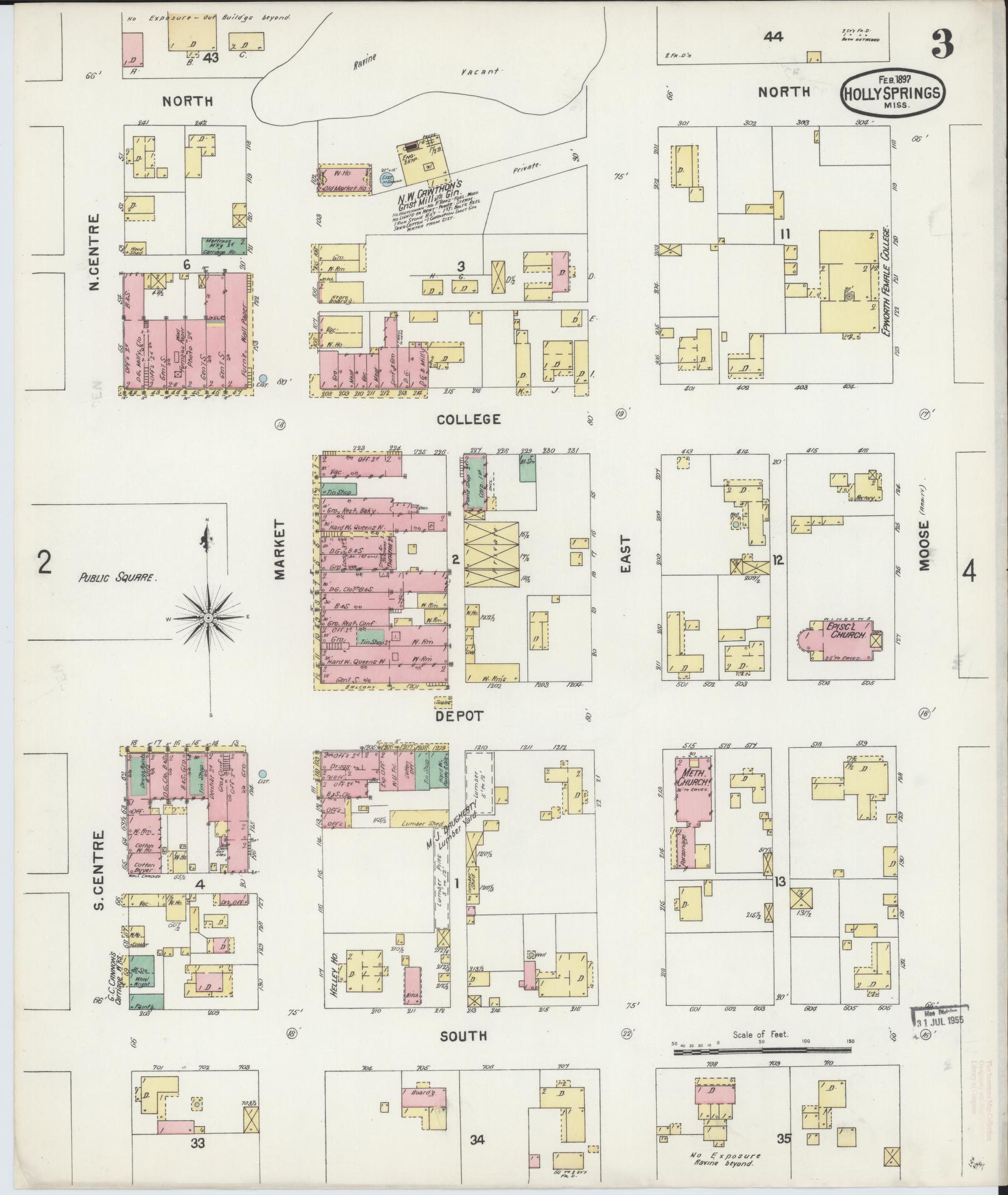 Sanborn Fire Insurance Map from Holly Springs, Marshall County, Mississippi (1897), Sheet #0003 - Complete Map Set gallery image, historic Sanborn map, vintage wall art, Mississippi Mississippi