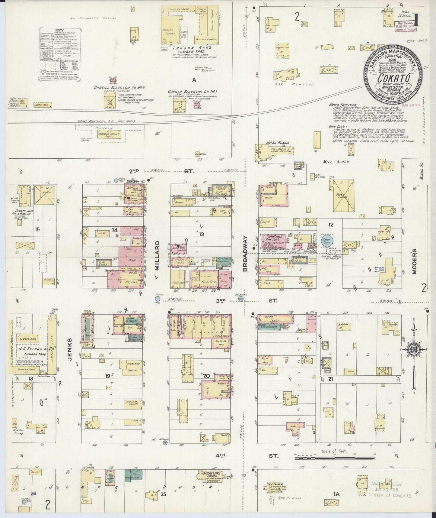 Sanborn Fire Insurance Map from Cokato, Wright County, Minnesota (1909), Sheet #0001 - Complete Map Set gallery image, historic Sanborn map, vintage wall art, Minnesota Minnesota