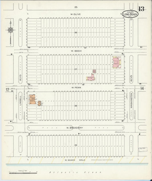Sanborn Fire Insurance Map from Long Beach, Nassau County, New York (1914), Sheet #0013 - Historic Sanborn Fire Insurance Map Print, vintage old map wall art, antique decor, genealogy gift, New York New York map