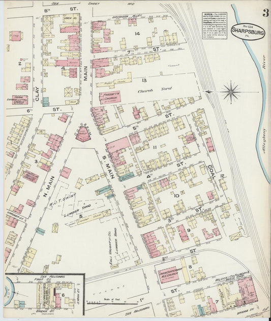 Sanborn Fire Insurance Map from Sharpsburg, Allegheny County, Pennsylvania (1884), Sheet #0003 - Historic Sanborn Fire Insurance Map Print, vintage old map wall art, antique decor, genealogy gift, Pennsylvania Pennsylvania map
