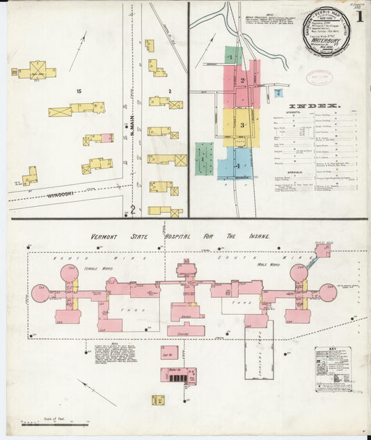 Sanborn Fire Insurance Map from Waterbury, Washington County, Vermont (1899), Sheet #0001 - Historic Sanborn Fire Insurance Map Print, vintage old map wall art, antique decor, genealogy gift, Vermont Vermont map