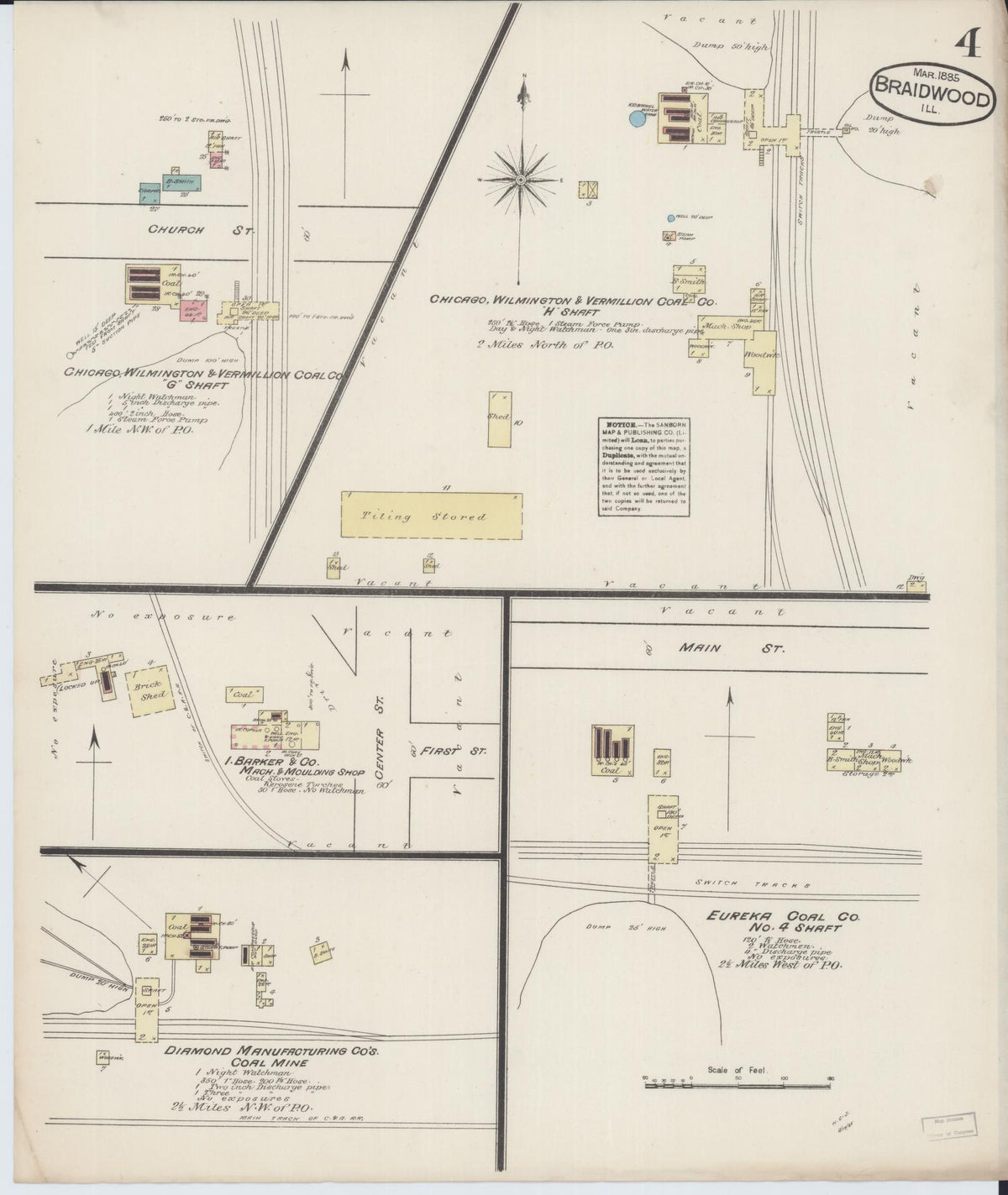 Sanborn Fire Insurance Map from Braidwood, Will County, Illinois (1885), Sheet #0004 - Historic Sanborn Fire Insurance Map Print, vintage old map wall art, antique decor, genealogy gift, Illinois Illinois map