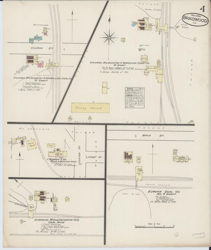 Sanborn Fire Insurance Map from Braidwood, Will County, Illinois (1885), Sheet #0004 - Historic Sanborn Fire Insurance Map Print, vintage old map wall art, antique decor, genealogy gift, Illinois Illinois map