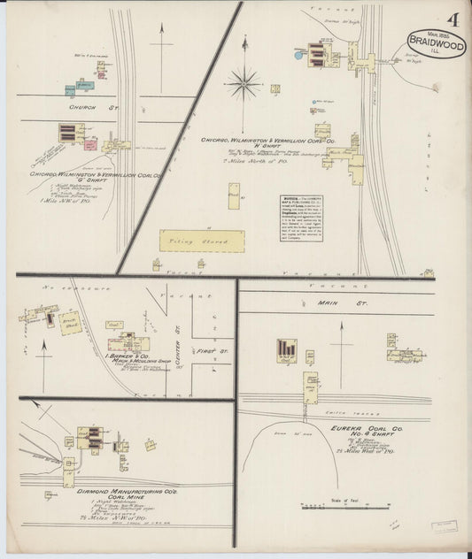 Sanborn Fire Insurance Map from Braidwood, Will County, Illinois (1885), Sheet #0004 - Historic Sanborn Fire Insurance Map Print, vintage old map wall art, antique decor, genealogy gift, Illinois Illinois map