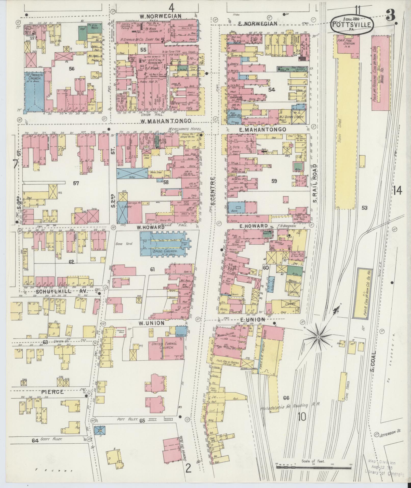 Sanborn Fire Insurance Map from Pottsville, Schuylkill County, Pennsylvania (1895), Sheet #0003 - Complete Map Set gallery image, historic Sanborn map, vintage wall art, Pennsylvania Pennsylvania