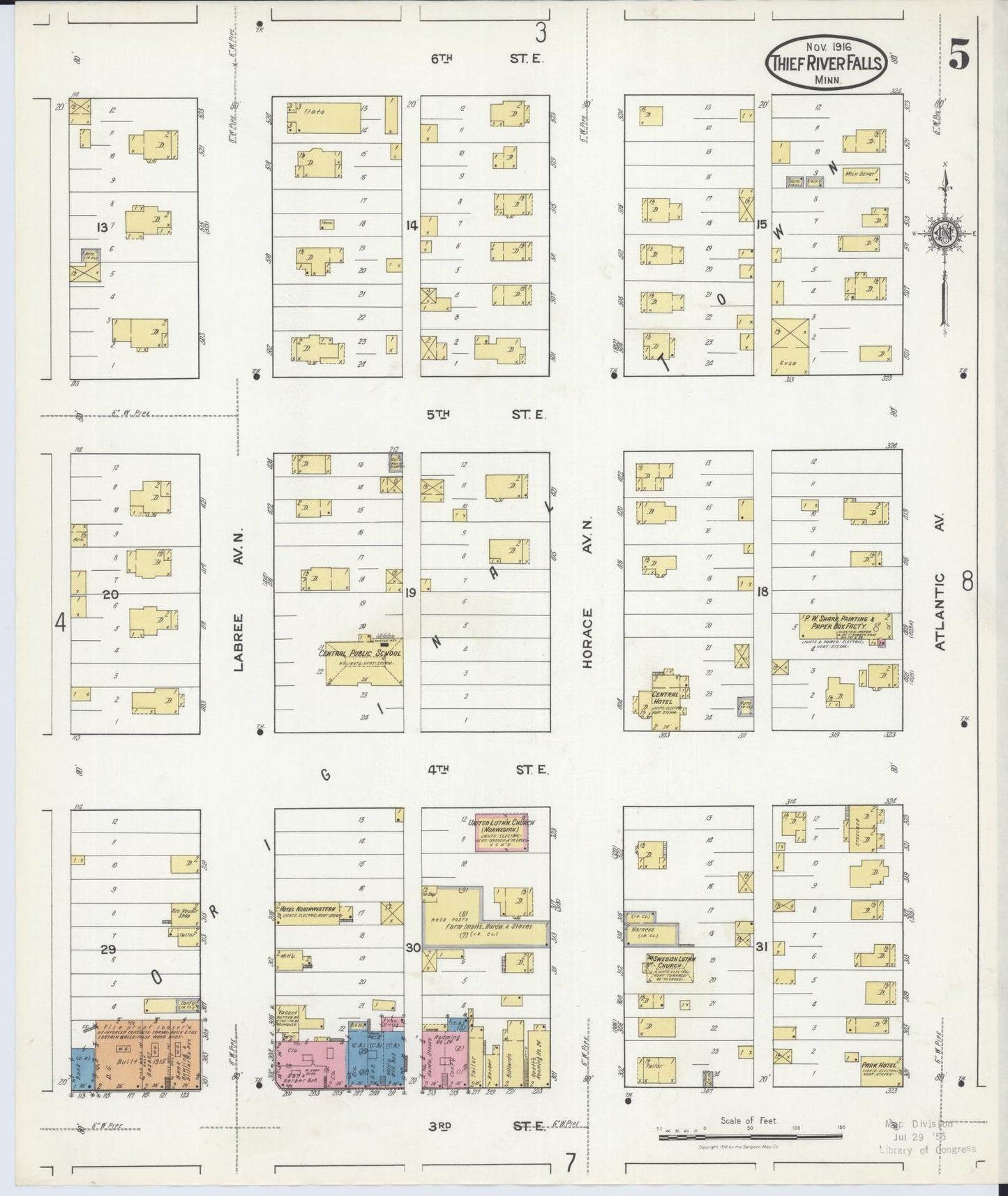 Sanborn Fire Insurance Map from Thief River Falls, Pennington County, Minnesota (1916), Sheet #0005 - Complete Map Set gallery image, historic Sanborn map, vintage wall art, Minnesota Minnesota