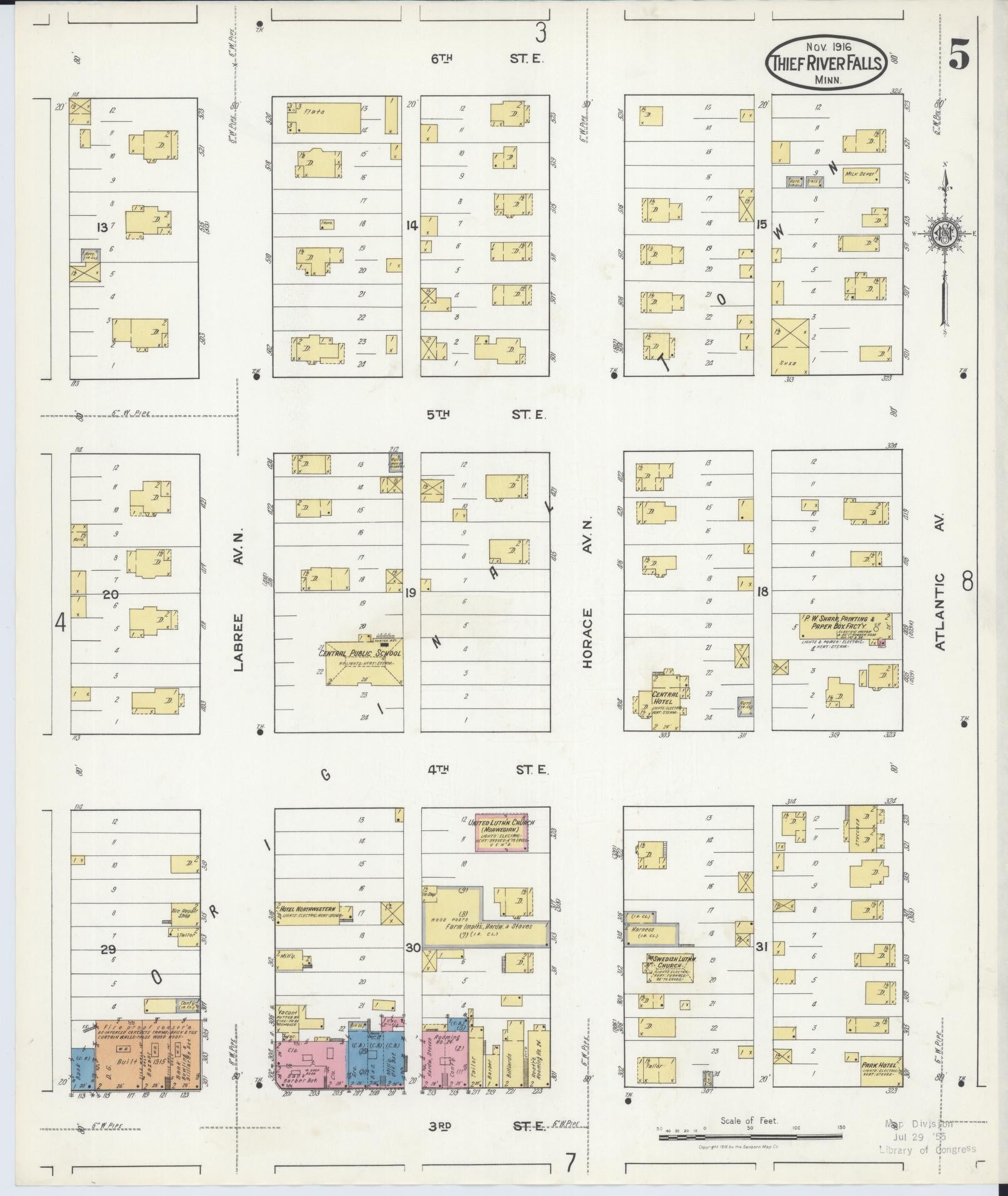 Sanborn Fire Insurance Map from Thief River Falls, Pennington County, Minnesota (1916), Sheet #0005 - Complete Map Set gallery image, historic Sanborn map, vintage wall art, Minnesota Minnesota