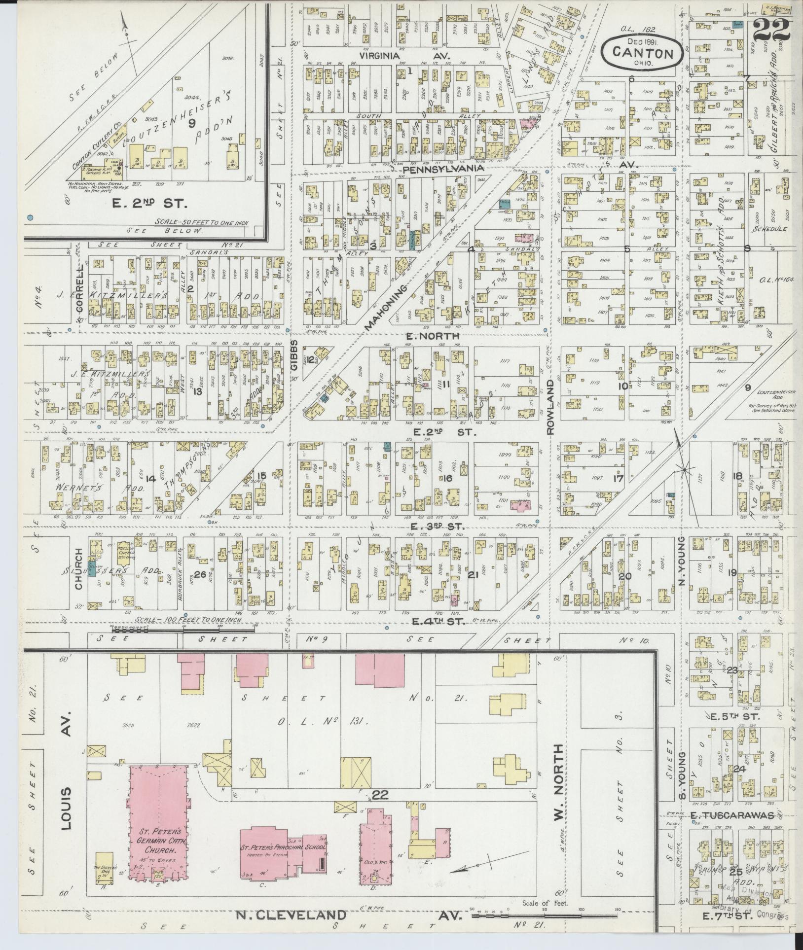 Sanborn Fire Insurance Map from Canton, Stark County, Ohio (1891), Sheet #0022 - Complete Map Set gallery image, historic Sanborn map, vintage wall art, Ohio Ohio