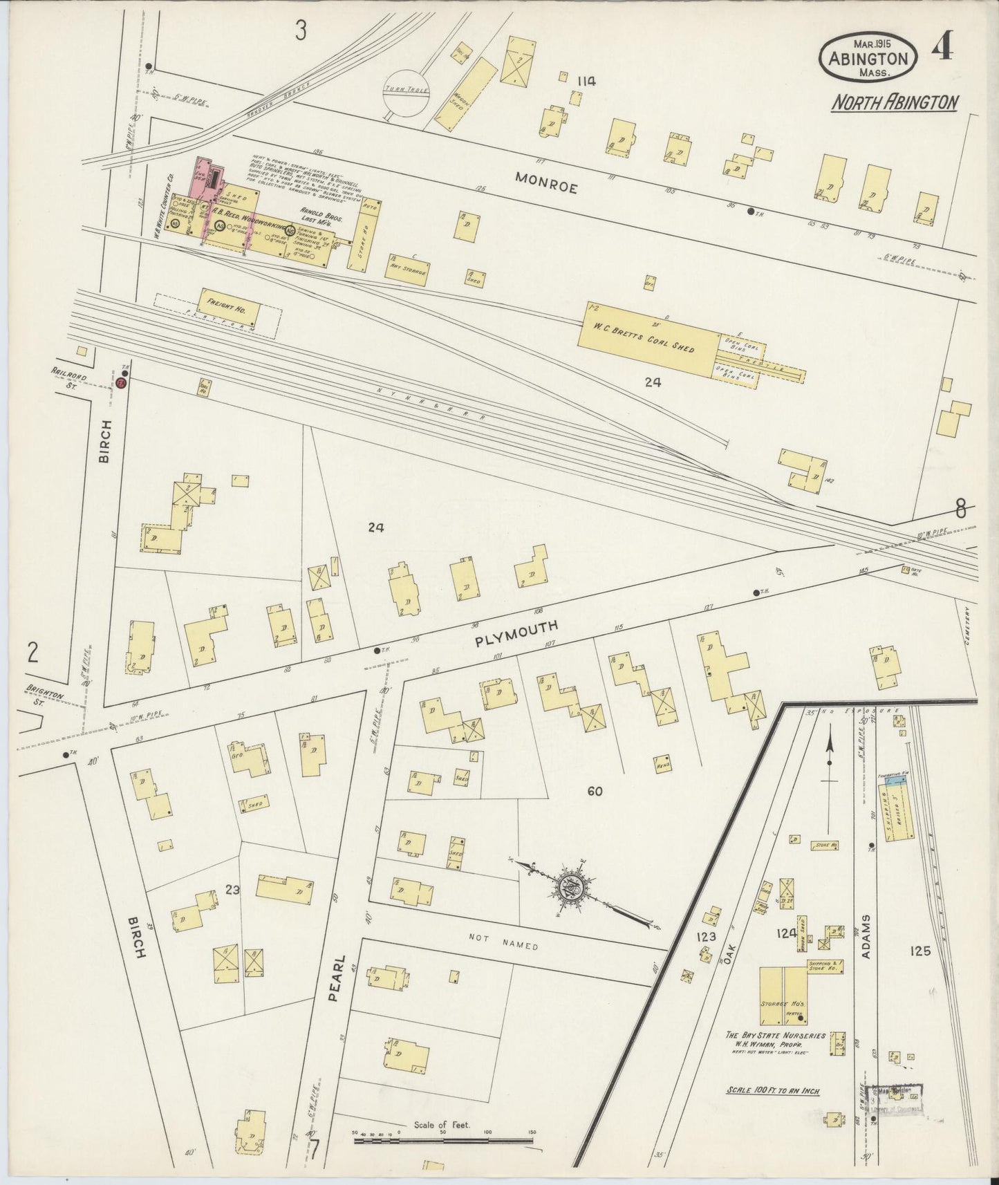 Sanborn Fire Insurance Map from Abington, Plymouth County, Massachusetts (1915), Sheet #0004 - Complete Map Set gallery image, historic Sanborn map, vintage wall art, Massachusetts Massachusetts