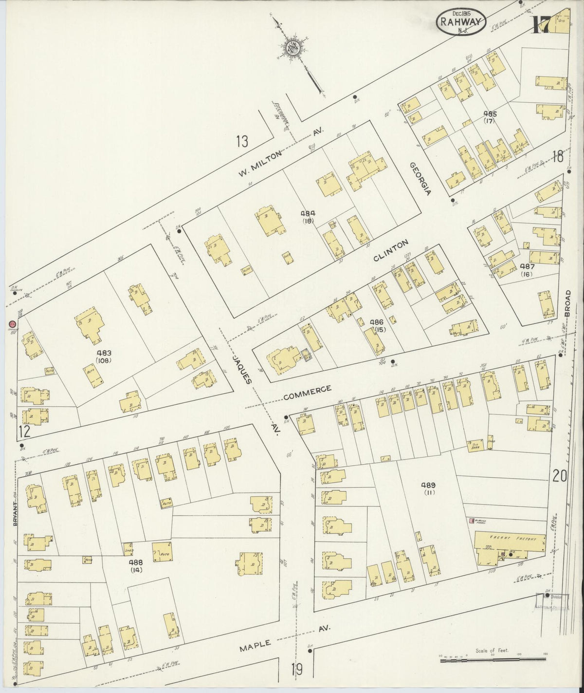 Sanborn Fire Insurance Map from Rahway, Union County, New Jersey (1915), Sheet #0017 - Historic Sanborn Fire Insurance Map Print, vintage old map wall art, antique decor, genealogy gift, New Jersey New Jersey map