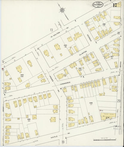 Sanborn Fire Insurance Map from Rahway, Union County, New Jersey (1915), Sheet #0017 - Historic Sanborn Fire Insurance Map Print, vintage old map wall art, antique decor, genealogy gift, New Jersey New Jersey map