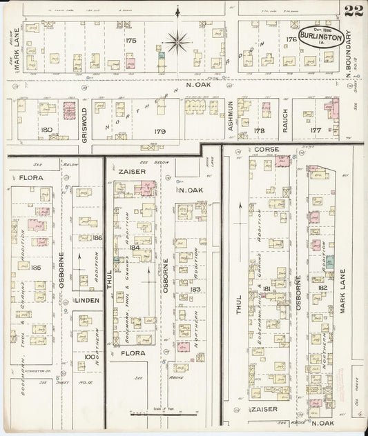 Sanborn Fire Insurance Map from Burlington, Des Moines County, Iowa (1888), Sheet #0022 - Historic Sanborn Fire Insurance Map Print, vintage old map wall art