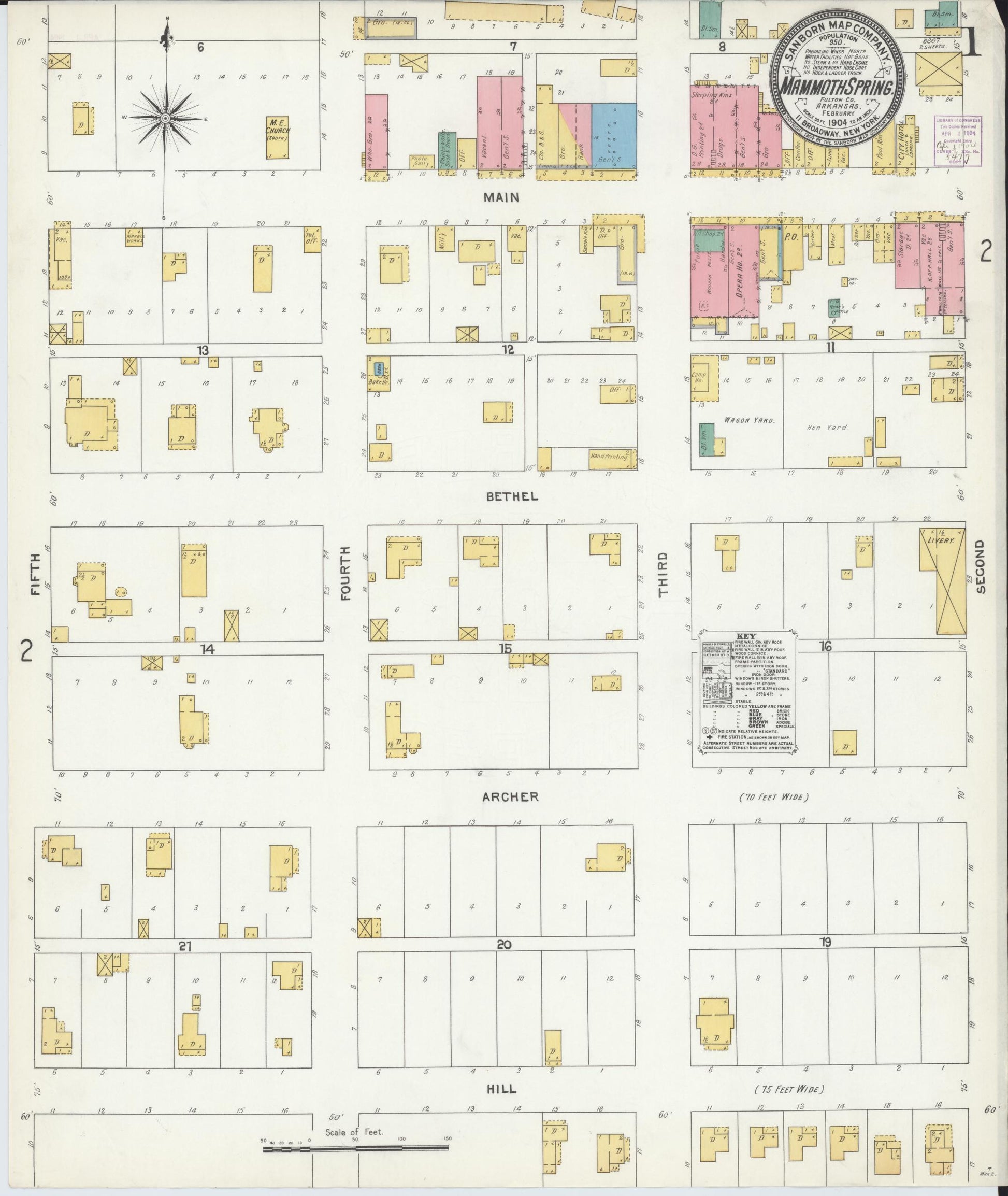 Sanborn Fire Insurance Map from Mammoth Spring, Fulton County, Arkansas (1904), Sheet #0001 - Historic Sanborn Fire Insurance Map Print, vintage old map wall art, antique decor, genealogy gift, Arkansas Arkansas map