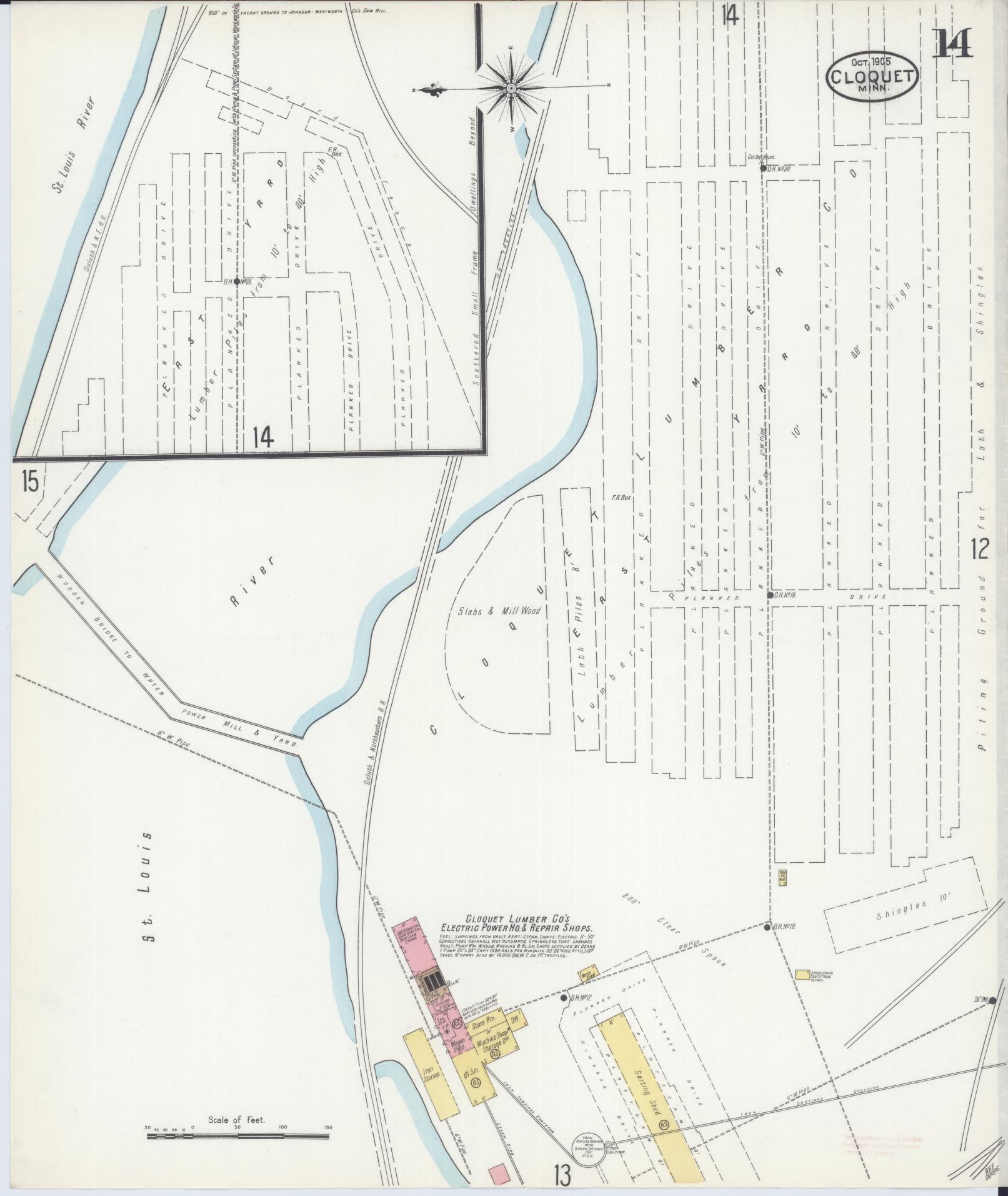 Sanborn Fire Insurance Map from Cloquet, Carlton County, Minnesota (1905), Sheet #0014 - Complete Map Set gallery image, historic Sanborn map, vintage wall art, Minnesota Minnesota