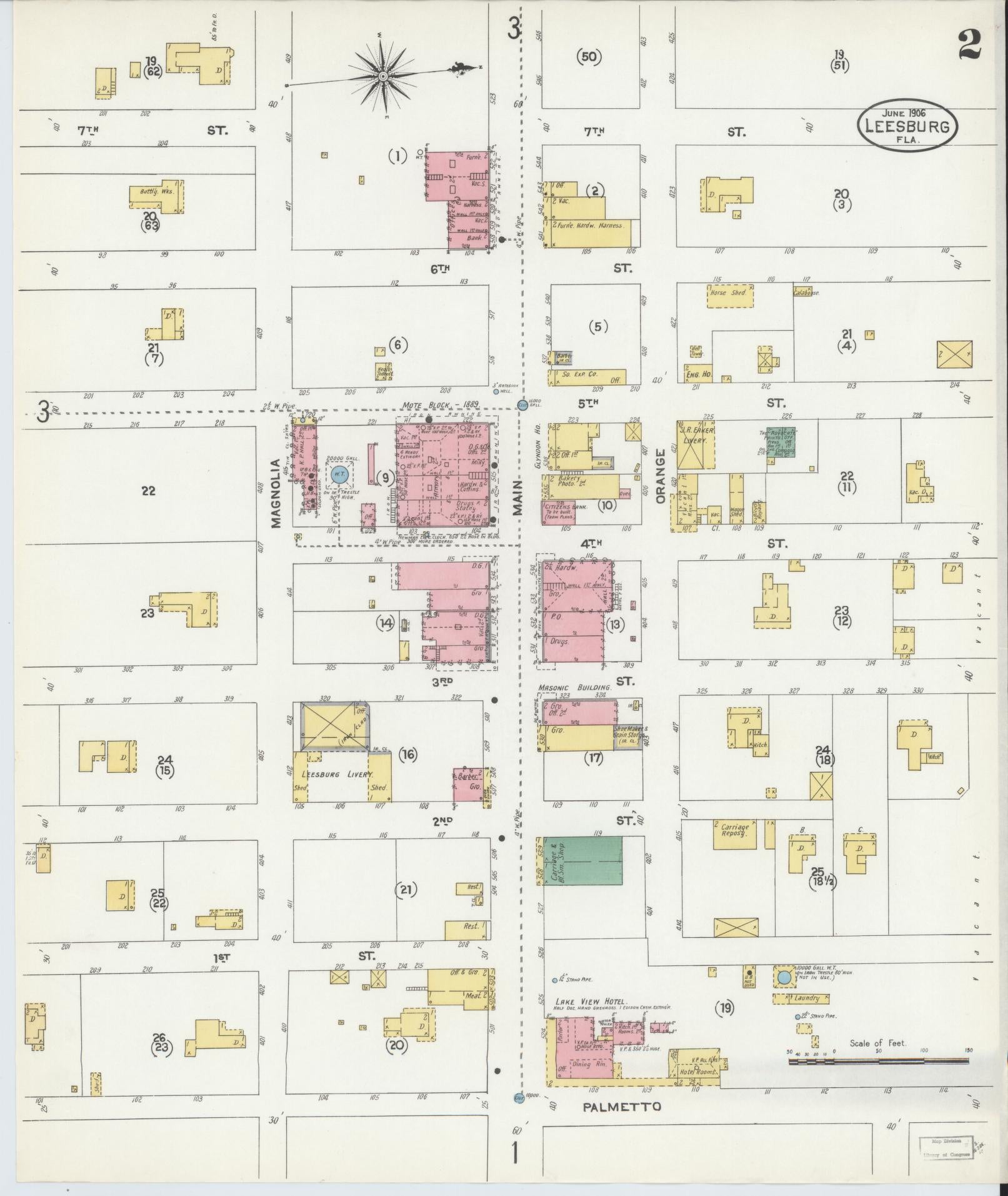 Sanborn Fire Insurance Map from Leesburg, Lake County, Florida (1906), Sheet #0002 - Historic Sanborn Fire Insurance Map Print, vintage old map wall art, antique decor, genealogy gift, Florida Florida map