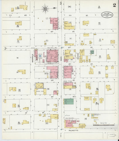 Sanborn Fire Insurance Map from Leesburg, Lake County, Florida (1906), Sheet #0002 - Historic Sanborn Fire Insurance Map Print, vintage old map wall art, antique decor, genealogy gift, Florida Florida map