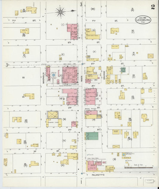 Sanborn Fire Insurance Map from Leesburg, Lake County, Florida (1906), Sheet #0002 - Historic Sanborn Fire Insurance Map Print, vintage old map wall art, antique decor, genealogy gift, Florida Florida map