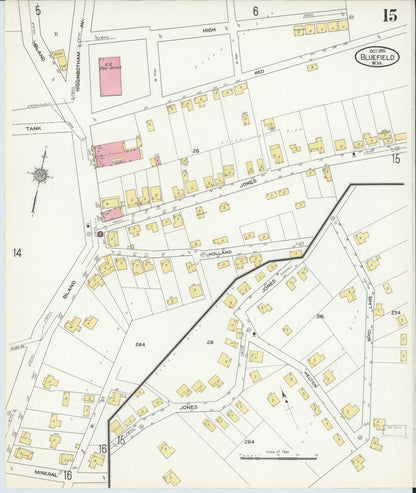 Sanborn Fire Insurance Map from Bluefield, Mercer County, West Virginia (1910), Sheet #0015 - Complete Map Set gallery image, historic Sanborn map, vintage wall art, West Virginia West Virginia