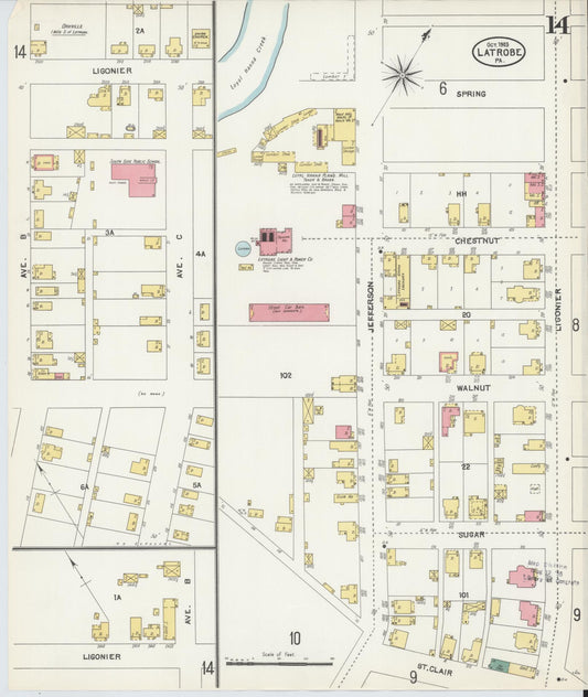 Sanborn Fire Insurance Map from Latrobe, Westmoreland County, Pennsylvania (1903), Sheet #0014 - Historic Sanborn Fire Insurance Map Print, vintage old map wall art, antique decor, genealogy gift, Pennsylvania Pennsylvania map