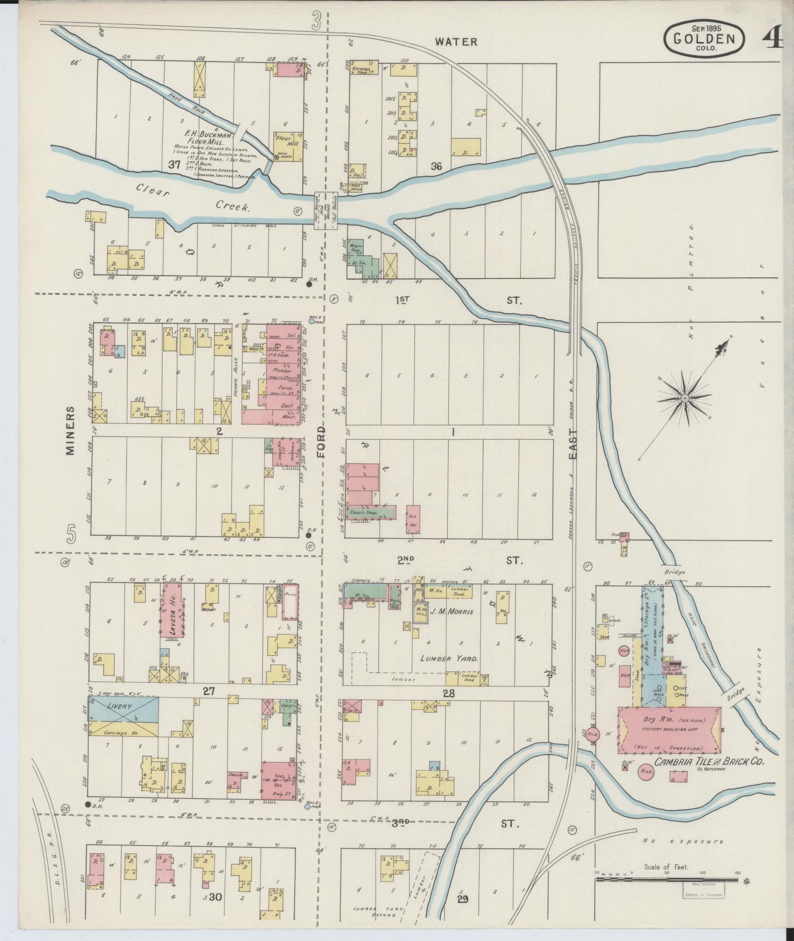 Sanborn Fire Insurance Map from Golden, Jefferson County, Colorado (1895), Sheet #0004 - Complete Map Set gallery image, historic Sanborn map, vintage wall art, Colorado Colorado