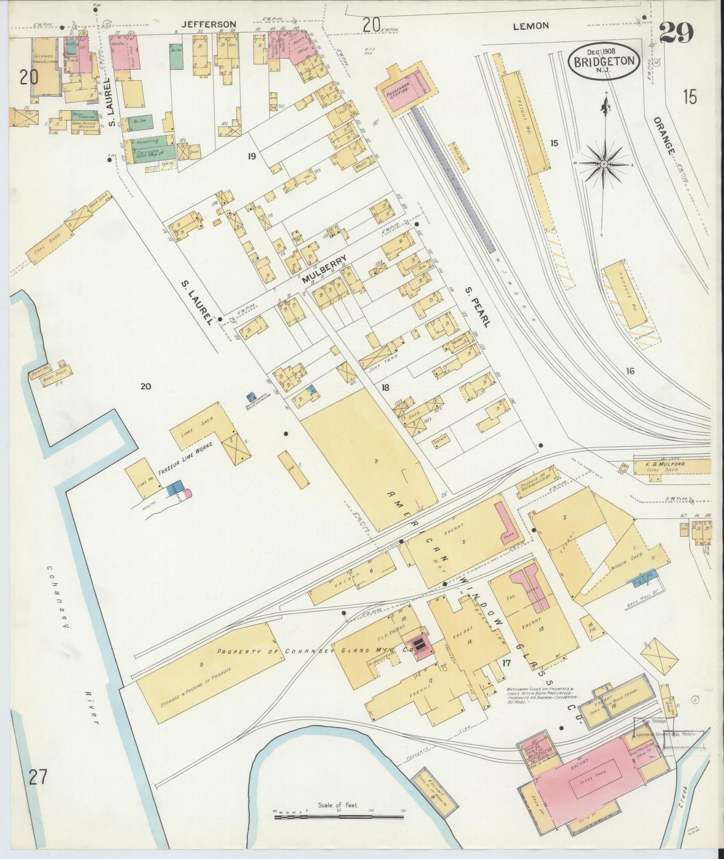 Sanborn Fire Insurance Map from Bridgeton, Cumberland County, New Jersey (1908), Sheet #0029 - Complete Map Set gallery image, historic Sanborn map, vintage wall art, New Jersey New Jersey