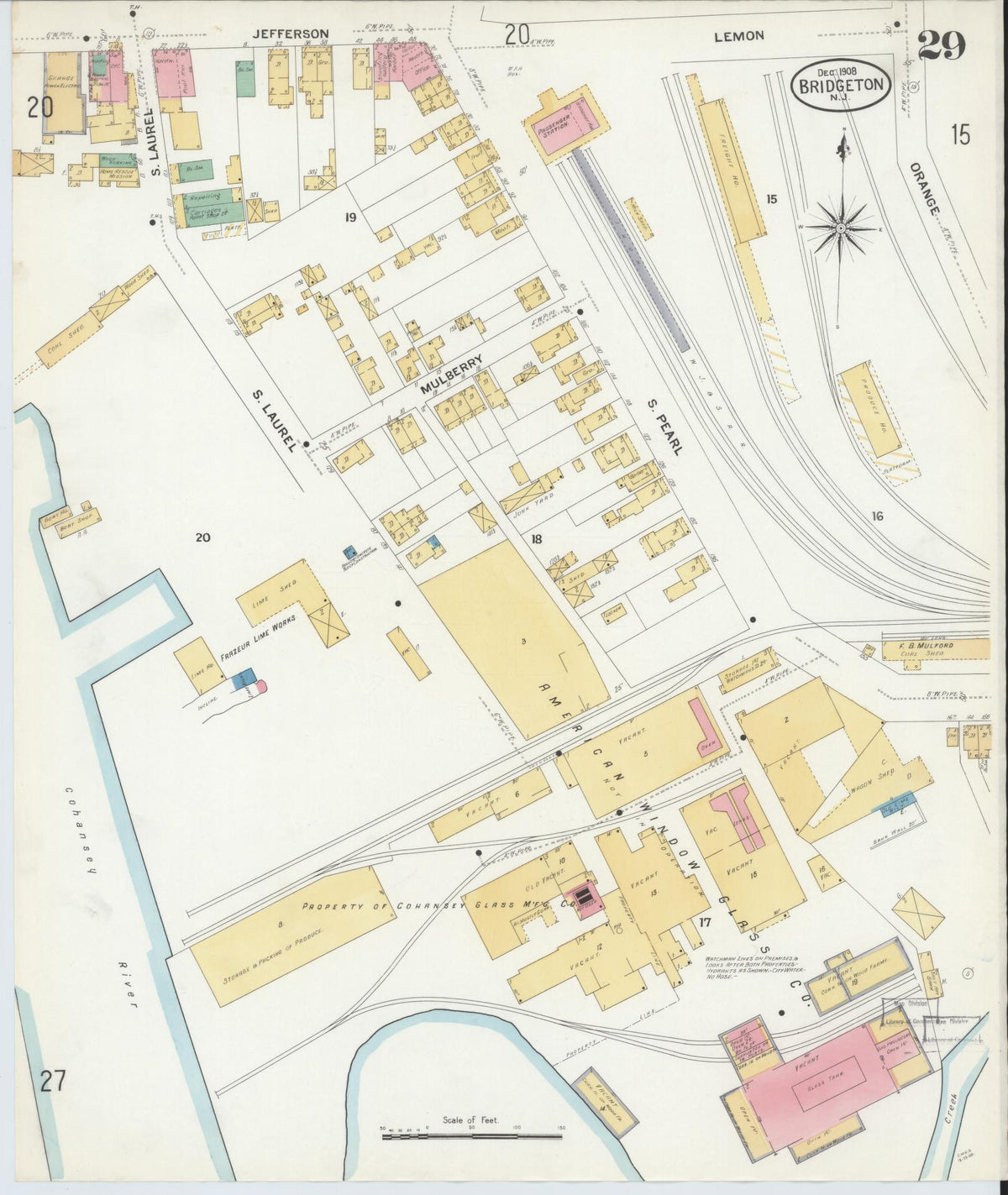 Sanborn Fire Insurance Map from Bridgeton, Cumberland County, New Jersey (1908), Sheet #0029 - Complete Map Set gallery image, historic Sanborn map, vintage wall art, New Jersey New Jersey