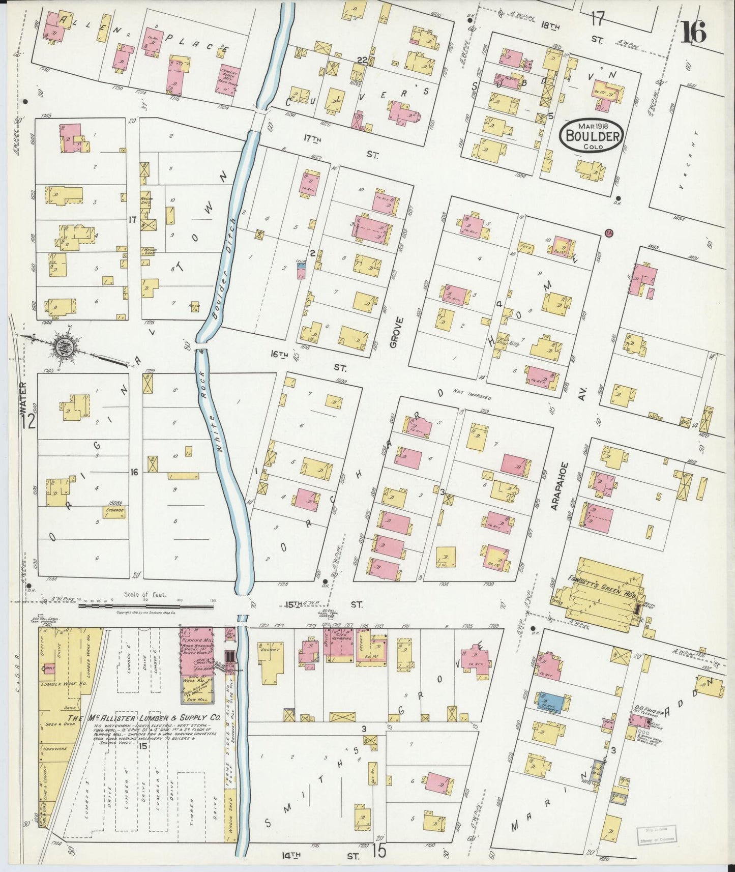 Sanborn Fire Insurance Map from Boulder, Boulder County, Colorado (1918), Sheet #0016 - Complete Map Set gallery image, historic Sanborn map, vintage wall art, Colorado Colorado