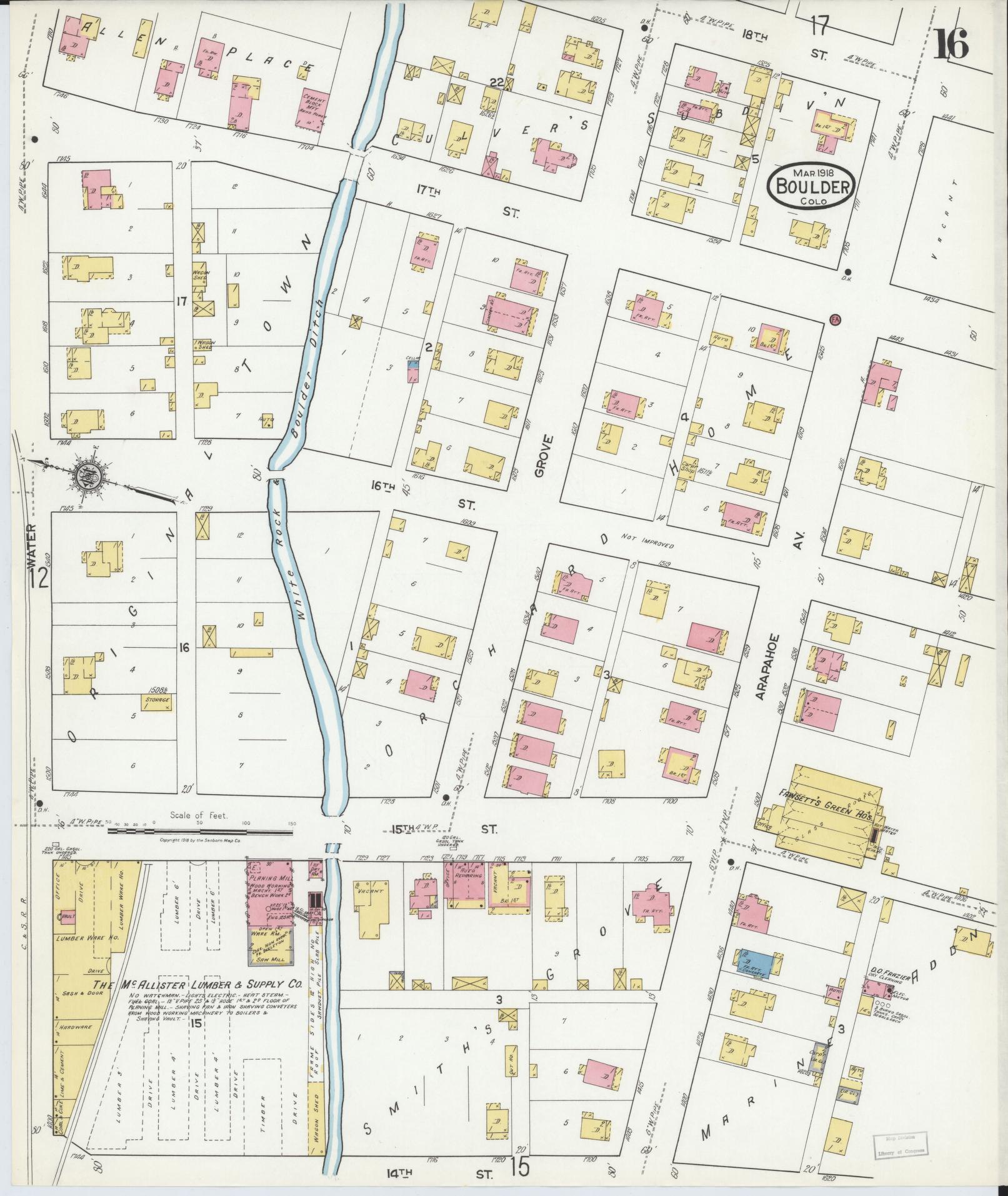 Sanborn Fire Insurance Map from Boulder, Boulder County, Colorado (1918), Sheet #0016 - Complete Map Set gallery image, historic Sanborn map, vintage wall art, Colorado Colorado